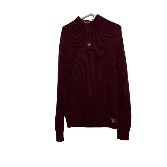 American Eagle Men’s Size Large Maroon Chunky Knit Button Collar Sweater - Picture 2 of 7